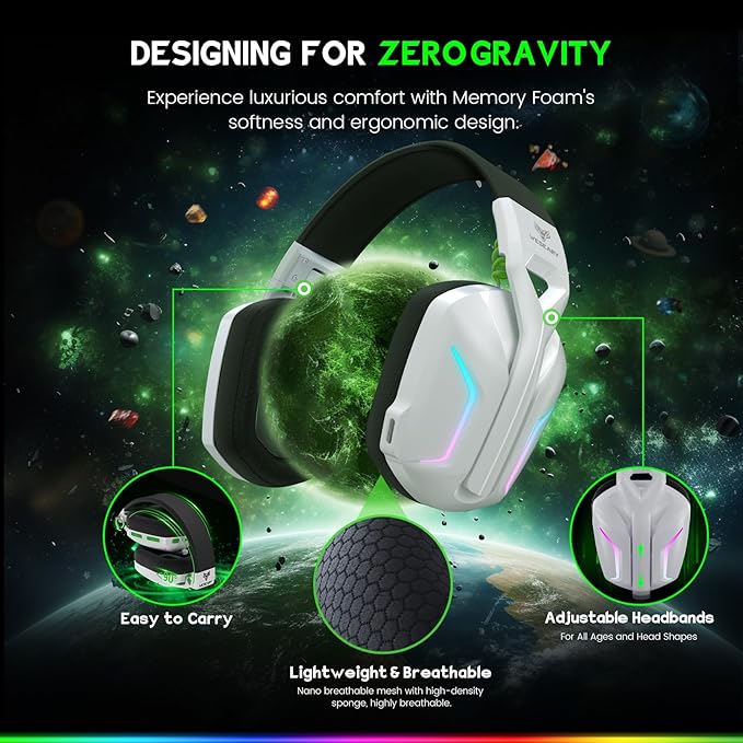 WESEARY Wireless Gaming Headset for Xbox Series X|S, Xbox One, PS5, PS4, PC, Mac, Switch, 2.4GHz + Bluetooth Over-Ear Gaming Headphones with ENC Mic, 3D Stereo, Dynamic LED Lights, 50mm Drivers, 50H
