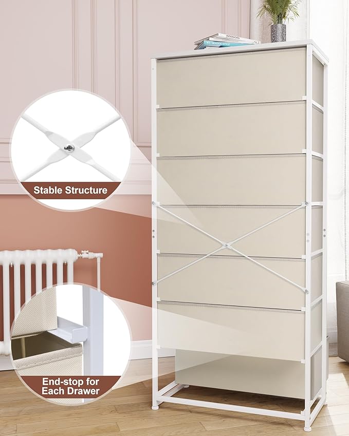 Crestlive Products Tall Dresser, 7-Drawer Wide Fabirc Storage Tower, Chests of Drawers - Vertical Organizer Unit for Bedroom, Hallway, Entryway, Nursery, Wood Top, Closets with Handles (Beige)