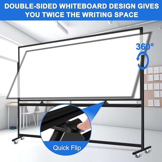 4'x8' Large Dry Erase White Board with Rolling Stand 96"x48" Double-Sided Mobile Magnetic Whiteboard on Wheels, Including 3 Magnetic Erasers, 7 Markers, 30 Magnets