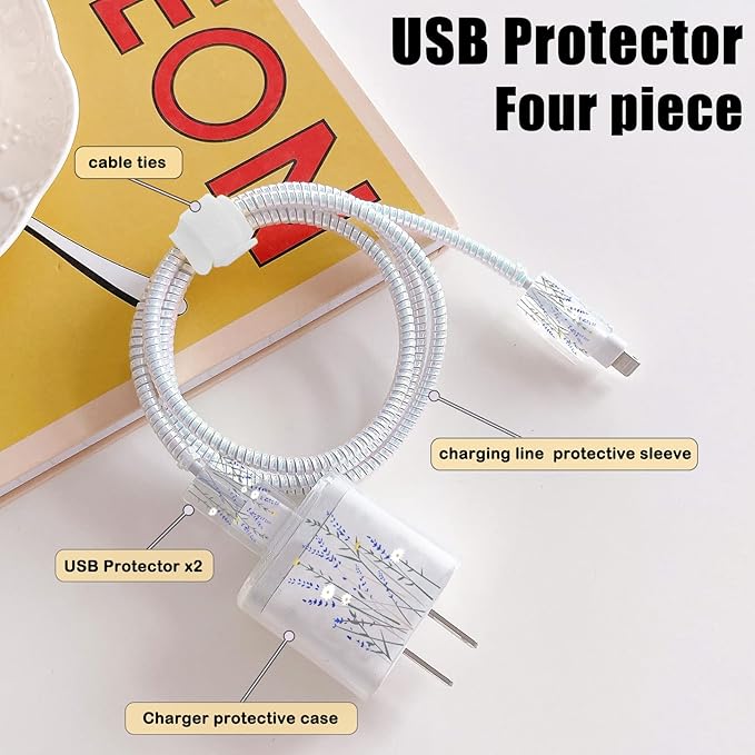 Cute Flower DIY Protectors Cable Protector for iPhone Charger,Kawaii Purple Bouquet Pattern,Data Cable Charger Data Line Earphone Wire Saver for iPhone X 14 13 12 11 Pro Max
