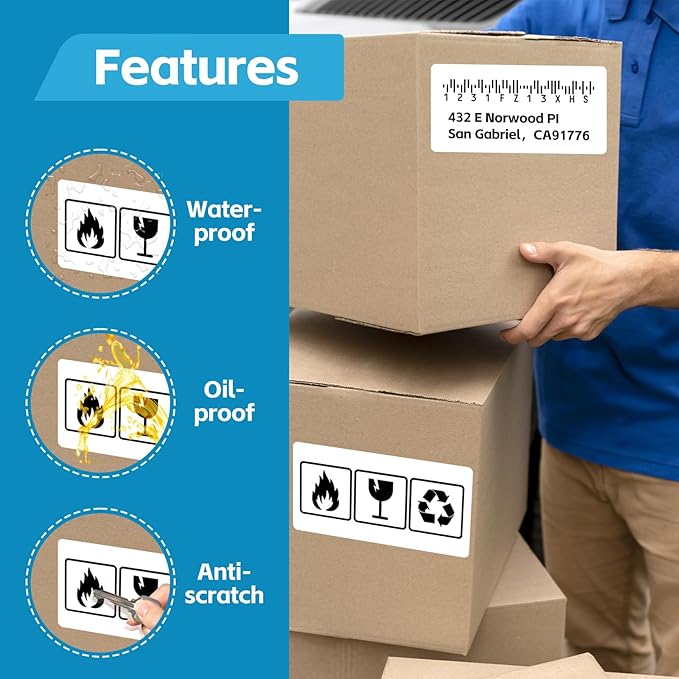 NineLeaf 4 Roll 4''x2'' Direct Thermal Label Barcodes Postage Shipping Address Labels with 750 Labels/Roll Compatible for Zebra Eltron Rollo Desktop Label Printers