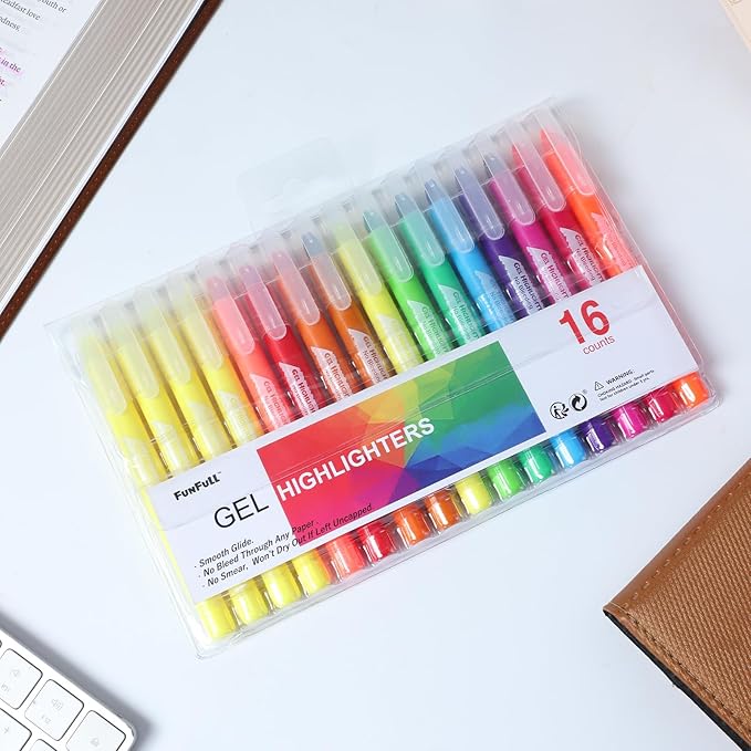 FUNFULL Bible Highlighters and Pens No Bleed, 16 Pack Assorted Colors Gel Highlighters for Bibles, Bible Markers Study Kit Journaling Office Supplies (Vibrant colors)