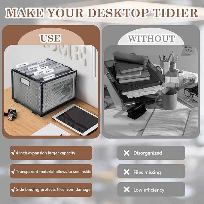 10 Pack Extra Capacity Hanging File Folder Plastic Letter Size Filing Cabinet Reinforced Hang Folders with Heavy Duty 4 Inch Expansion Black Insert Gasket 8.5” X 14” for Insertable Tabs