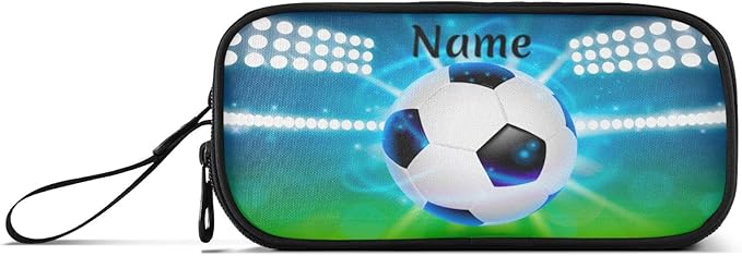 Custom Soccer Ball on Field Pencil Case Box Boys Girls Personalized Name Large Pencil Pouch Stationery Pen Bag Organizer for Kids Adults School Office