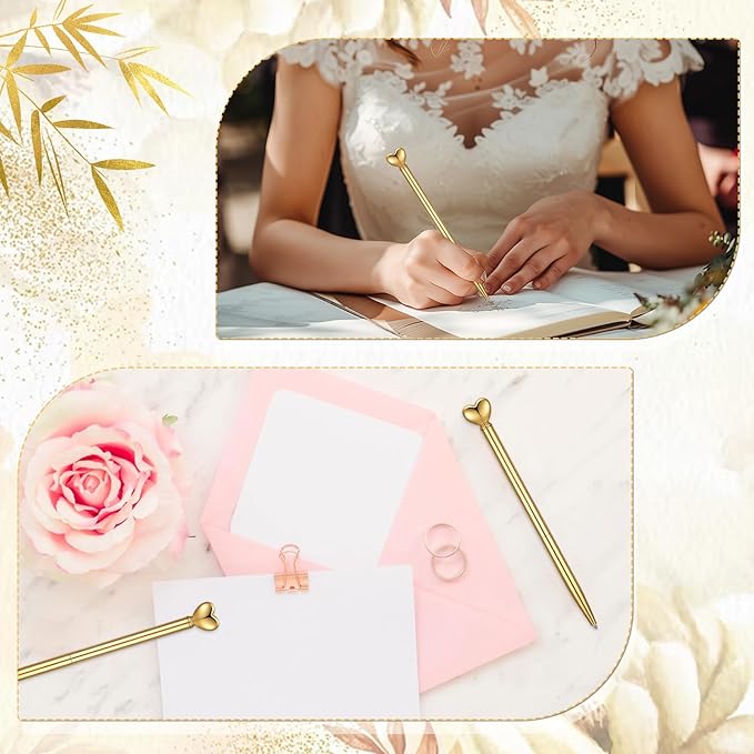 Wanmu 40 Pcs Heart Pens, Hearts Shaped Retractable Metal Cute Pens 1.0 mm Black Ink Novelty Pen Gold Slim Ballpoint for Valentine's Day Students Teachers Employees Gifts Office School Supplies