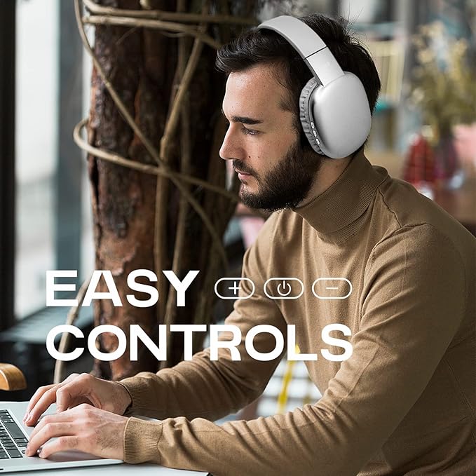 iJoy Ultra Wireless Over-Ear Bluetooth Headphones with Mic, Up to 10 Hours Playtime, Bluetooth Headset 33Ft Range with Backup AUX Cable & SD Slot, Wireless Headphones for Gaming, Work & Gym (Silver)