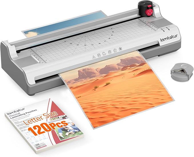 Laminator Machine 13Inch Wide with 120 Letter Size Laminating Sheets for A3/A4/A6,11X17 Thermal Hot&Cold 2 Roller Laminated 3-5Mil with Paper Cutter, Corner Rounder for Office Home School Teacher Use