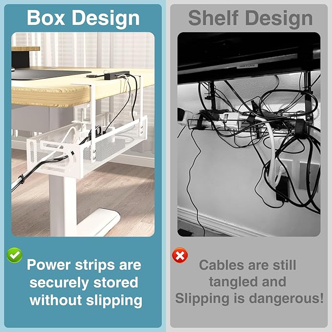 No Drill Under Desk Cable Management Tray, SONATURE 25.3" Cord Organizer for Table, Clamp Mount Desk Cable Management, Premium Carbon Steel Cable Organizer for Office, Home (White)