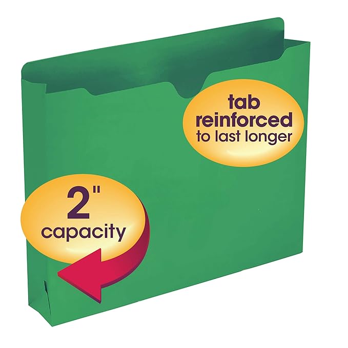 Smead File Jacket, Reinforced Straight-Cut Tab, 2" Expansion, Letter Size, Green, 50 per Box (75563) (Pack of 4)