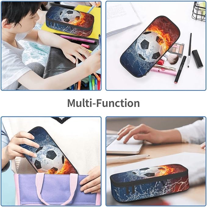 Soccer Pencil Case for Boys Teens Men, Sports Pencil Box with Soccer Balls Pattern, Large Capacity Durable Pencil Pouch Storage Pen Bag Organizer Stationery for Adults Work Office