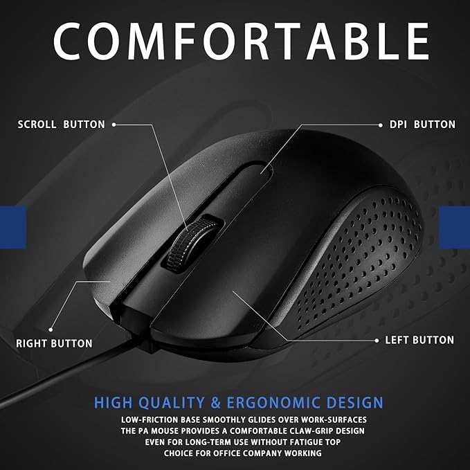 Hoteam 12 Pcs Wired Computer Mouse Bulk Cord USB Computer Mice Ergonomic Wired Mouse for Pcs, Computers, Laptops, Gaming Office Home Supplies(Black)