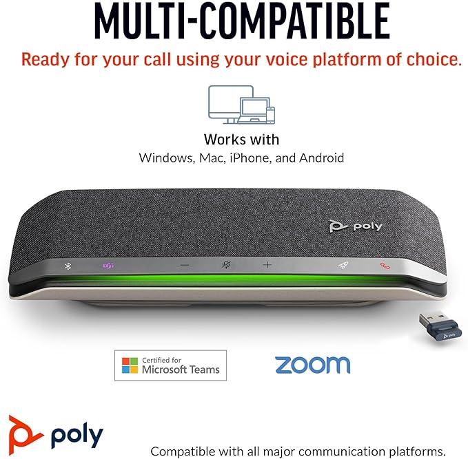 Poly Sync 40+ Smart Speakerphone (Plantronics) - Flexible Workspaces - Connect to PC/Mac via BT700 Adapter and Smartphones via Bluetooth - Certified for Microsoft Teams – Amazon Exclusive