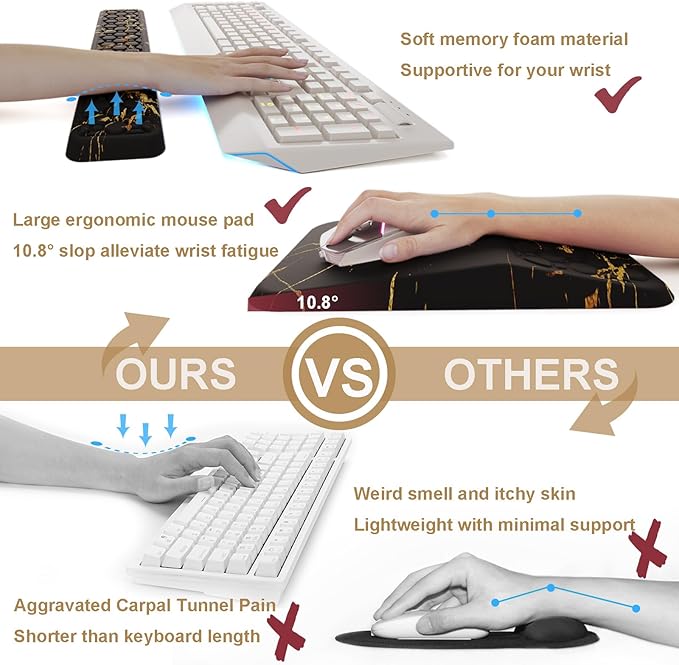 Ospelelf Black Keyboard Wrist Rest Ergonomic Mouse Pad with Wrist Rest, Wrist Rest for Computer Keyboard,