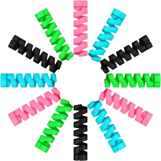 Jetec 24 Pcs Charger Cable Protector,Silicone Flexible Cable Saver,Spiral USB Mouse Wire Protector for Headphone Laptop Earphone Cell Phone Wrap Accessories (Black,Pink,Blue,Green)