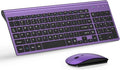 Wireless Keyboard and Mouse Ultra Slim Combo, TopMate 2.4G Silent Compact USB 2400DPI Mouse and Scissor Switch Keyboard Set with Cover, Batteries Included, for PC/Laptop/Windows/Mac - Purple Black