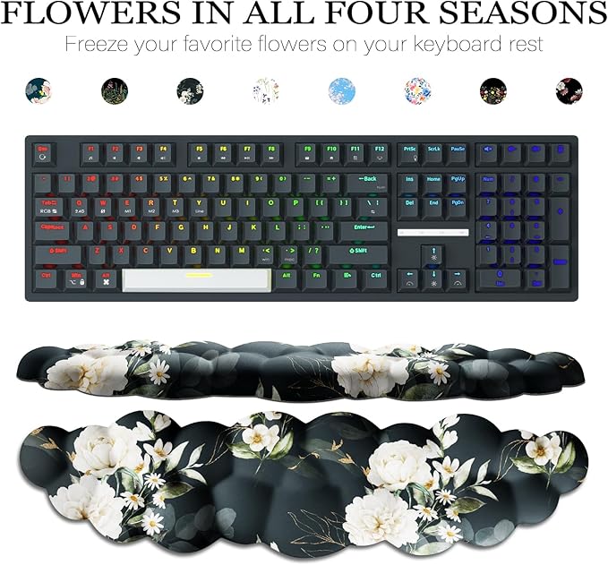 JIKIOU Cloud Wrist Rest Keyboard, Cloud Keyboard Wrist Pad Set with Comfortable Cloth, Cute Arm Rest for Palm Support, PC/Gaming Desk Accessories/Office Setup/Computer Hand Cushion Peony