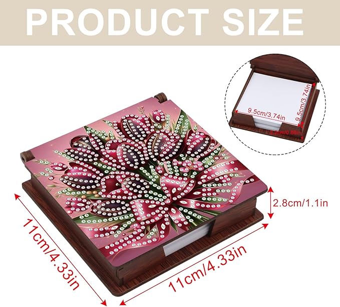Wooden DIY Tulip Bouquet Diamond Art Notecard Box – DIY Gem Art Sticky Note Holder for Adults 160 Sheets Memo Pad Storage