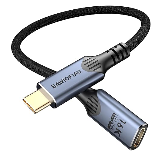 2ft/0.6M USB C to usb c Extension Cable Compatible with Thunderbolt 5, high Speed 80gbps Data Transfer,240w USB 5.0 type c Male to Female Extension Cable 5A Fast Charging,8K/16K Video Display