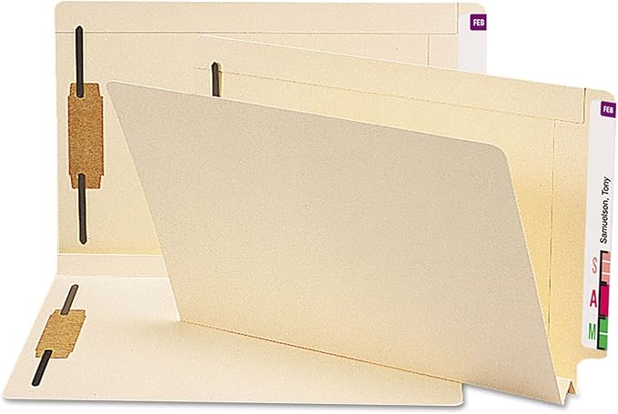 Smead Extra Capacity End Tab Fastener File Folder, Shelf-Master® Reinforced Straight-Cut Tab, 2 Fasteners, 1-1/2" Expansion, Legal Size, Manila, 50 per Box (37276)
