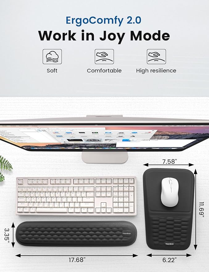 2-in-1 Keyboard & Mouse Wrist Rest Set – Ergonomic Pain-Relief Support, Memory Foam Wrist Cushion with 8° Slope & Massage Nubs, Non-Slip PU Base, Relieves Wrist Pain & Carpal Tunnel from Long Typing