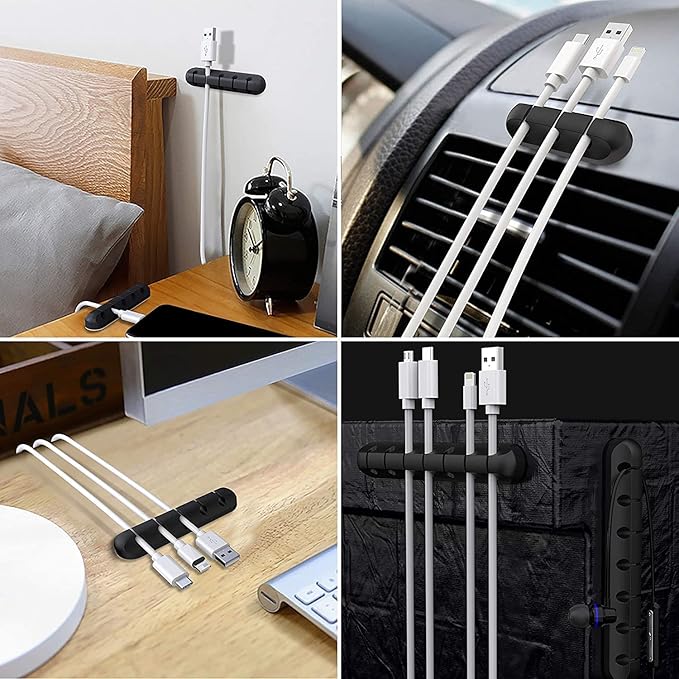 SOULWIT Cable Holder Clips, 3-Pack Cable Management Cord Organizer Clips Silicone Self Adhesive for Desktop USB Charging Cable Nightstand Power Cord Mouse Cable Wire PC Office Home