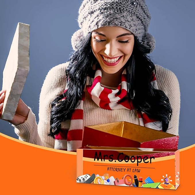 Personalized Office Desk Name Plate on Acrylic Glass - Custom Nameplate Decor, Accessories - Gift for Boss, Coworkers