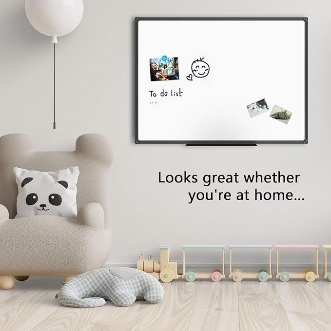 JILoffice Magnetic Whiteboard/White Board, Dry Erase Board 40 x 30 Inch, Black Aluminum Frame Wall Mounted Board for Office Home and School