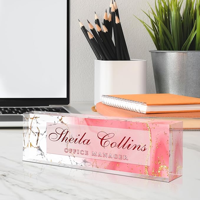 Custom Acrylic Name Plate for Desk, Employee Appreciation Gifts, Office Decor, Personalized, Funny Office Gifts for Coworkers Boss Teacher (Pink/White)