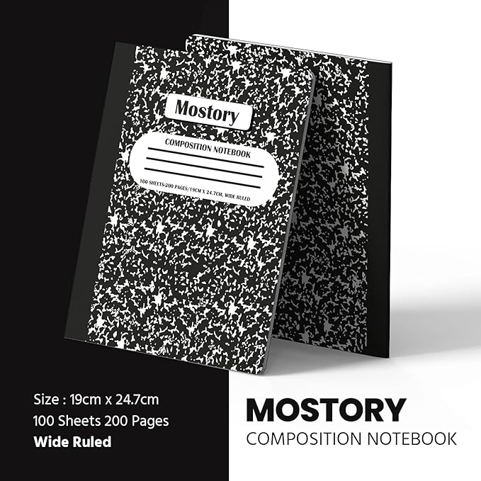 MOSTORY Pack of 50 Bulk Composition Notebook - Wide Ruled 200 Pages (100 Sheets), Size 7.5" x 9.75", Bulk School Supplies, Office, Bulk Notebooks for School, Writing Journal Notebook with Lined Paper