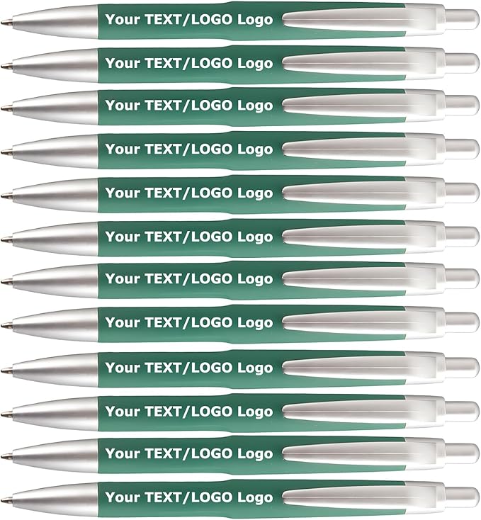 AGOWOO Personalized Pens with Custom Name Text Logo Bulk 100/200/300/500 Pcs Optional for Business Church Customized Ballpoint Pen (Green)