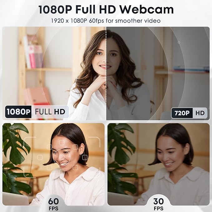 Shcngqio 1080P Webcam with Microphone, Noise Cancellation, Privacy Cover, Wide-Angle Lens, Auto Light Correction, Plug & Play USB Webcam for Laptop, Desktop, PC, Mac, Zoom, Skype, Streaming