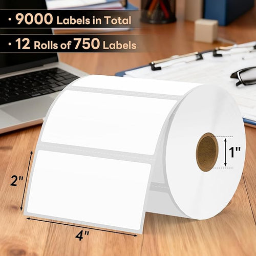 4" x 2" Direct Thermal Labels, Strong Adhesive Barcode & Return Address Stickers Compatible with Zebra, Rollo, Munbyn & Most Desktop Thermal Printers (12 Rolls / 9,000 Labels), TRSTGIX