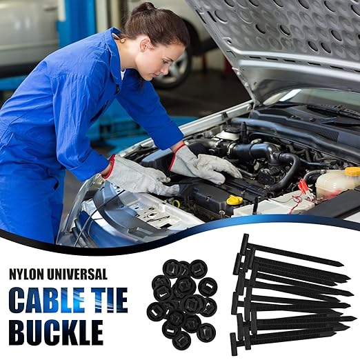 150Pcs Nylon Universal Cable tie Buckle for Car Repairs, Universal Cable Tie Buckles, Automotive Trim Clips - Heavy Duty Black Plastic Rivets, Bumper & Fender Retainer Clips for Auto Body Parts