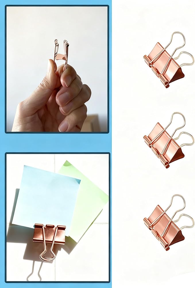Konilaomu 24Pcs Binder Clips 1.25in Reusable Paper Clamps Clips Binder Paper Clips for Office Supplies, Document Storage, Study Room, School (Rose Gold)