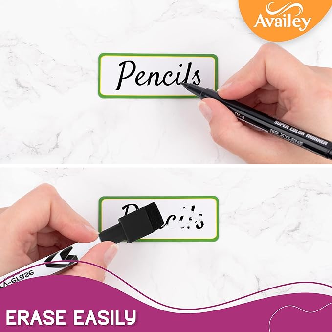 Availey 32 Pieces (4 x 1.8) - Colored Border Magnetic Dry Erase Labels - Reusable Strips for Classroom Home Office Garage Refrigerator - Blank Writable Erasable Cards Name Tags Students Locker Shelf
