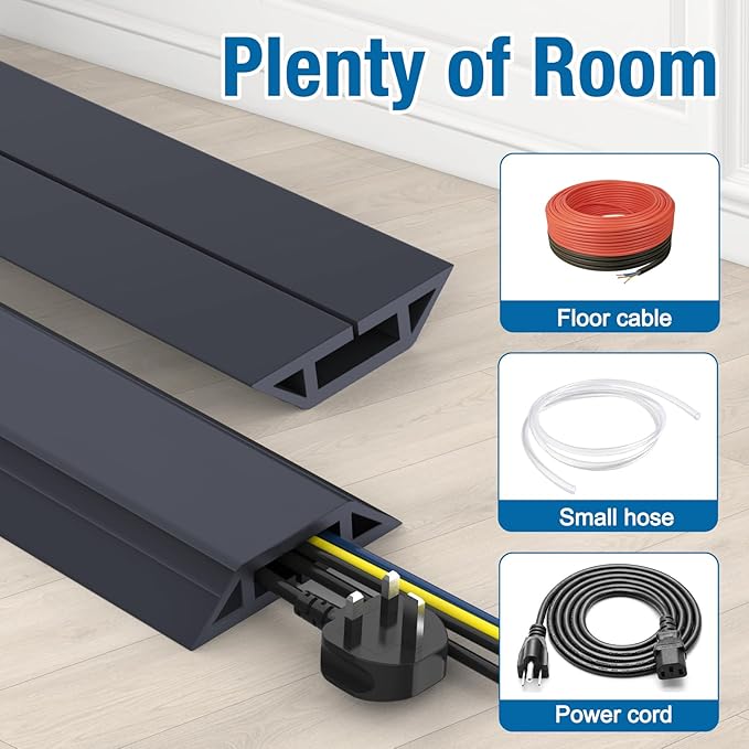 Eapele Floor Cord Cover 6.5ft Cord Covers for Wires on Floor, Heavy Duty Extension Cord Cover, Rubber Floor Cable Cover, Prevent Trip Hazard for Sidewalk Home Office Outdoor or Indoor Settings (Grey)