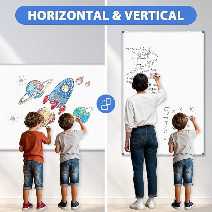 WALGLASS Large White Board Dry Erase for Wall, 48'' x 36'' Double-Sided Magnetic Whiteboard with Aluminium Frame, Hanging & Wall Mount for Home Office School