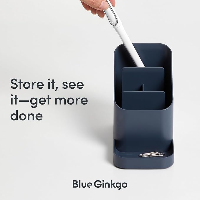 BLUE GINKGO Desk Holder – Korean-Made Office Organizer for Pencils, Pens, Notes, and Desk Supplies (Prussian Blue)