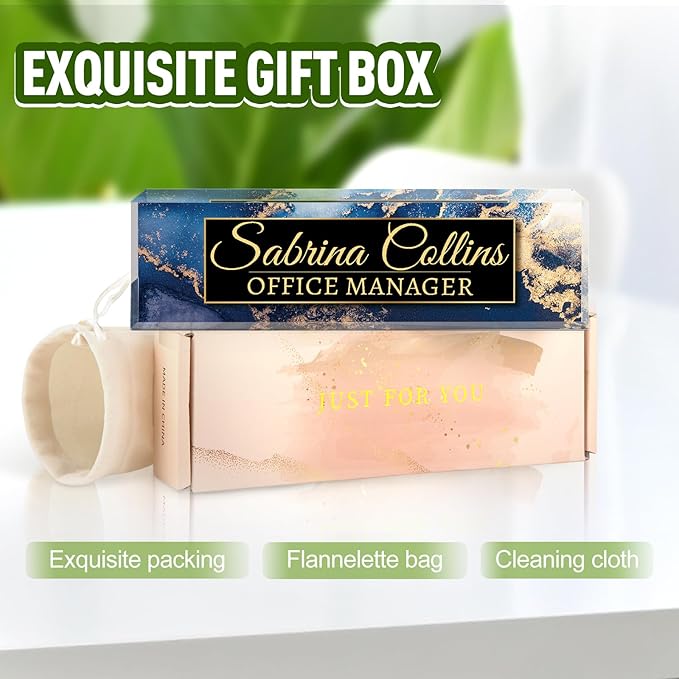 Name Plate for Desk, Desk Name Plate Personalized, Office Decor for Women Men, Acrylic Desktop Accessories, Office Appreciation Gifts for Boss Social Workers Nurse Teacher Employee (Blue Coast B)