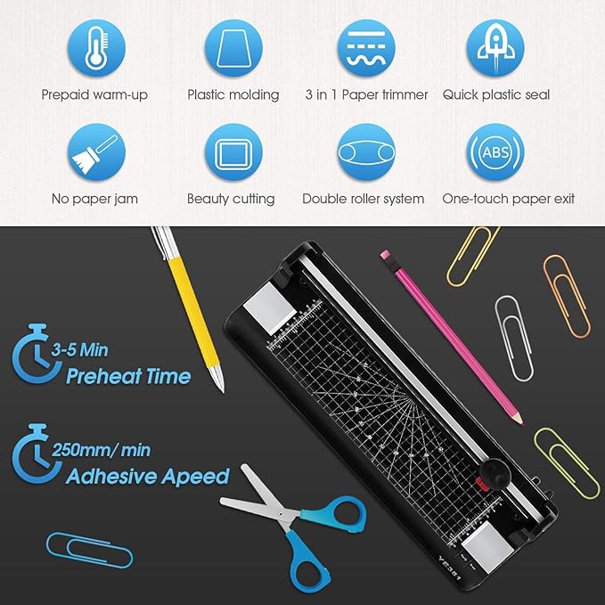 Laminator Machine for A3/A4/A6, YE381 13inch Thermal & Cold Laminating Machine for Home Office School Teacher Use with 50 Pouches, Paper Trimmer and Corner Rounder