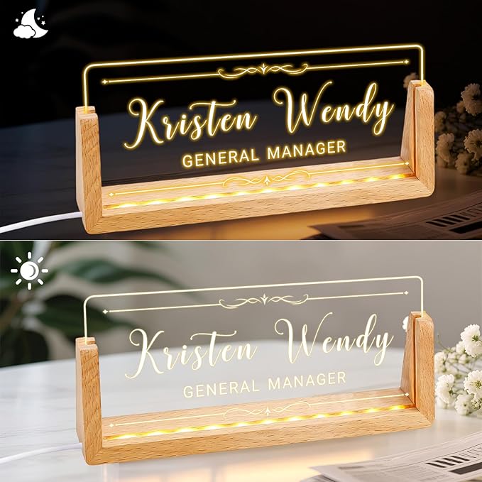 Ships Next Day, Custom Name Plate for Desk - Business Light Up Acrylic Desk Name Plate Personalized Elegant Office Gift for Boss Coworker Teacher Employee Appreciation Gift, Office Decor for Women Men