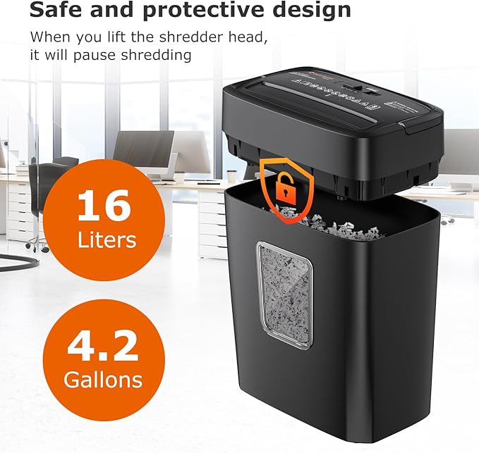 Bonsaii Paper Shredder, 8-Sheet Crosscut Shredder with 4.2 Gallon Bin Shred Credit Card/Mail/Staple/Clip for Home Office, P-4 Security Level (C261-C)