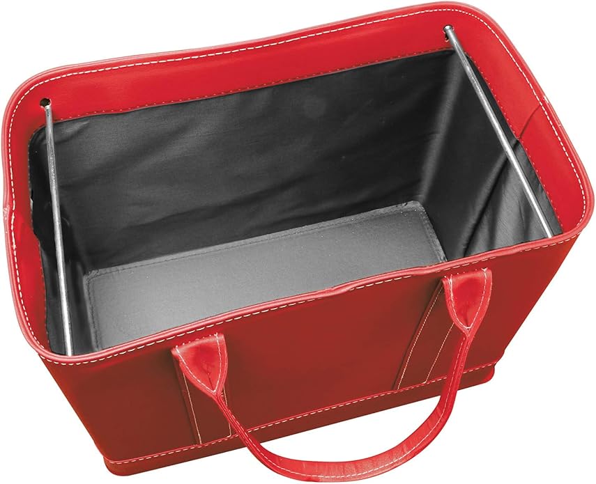 HOME DISTRICT Chic File Organizer Tote - Important Document Organizer Bag, Portable File Box with Handle, Red