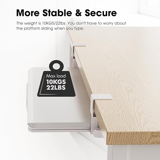 Fenge Keyboard Tray Under Desk, Pull Out Keyboard & Mouse Tray with C Clamp Mount, Sliding Keyboard Holder for Desk, 25.6 x 11.8 inch Large Slide-Out Platform Computer Drawer for Typing, White