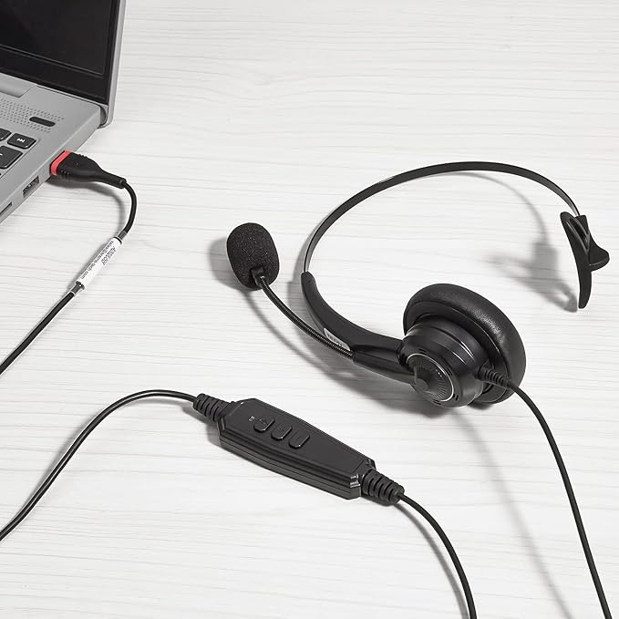 Arama USB Headset with Microphone Noise-Cancelling, Comfort Fit Computer Headset with Microphone for PC Laptop Mac Skype Zoom UC Webinar Business Call Center Home Office (Black-Monaural)