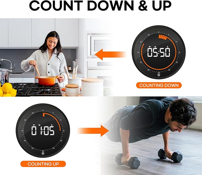 Digital Visual Timer, 60 min Countdown & Count up, Large Screen for Kids & Senior, Magnetic, Kitchen Cooking, Gym, Classroom, Productivity time Management Tool for Autism & ADHD