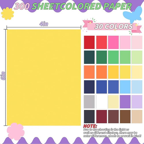 4" x 6" Cardstock, 300 Pack/30 Assorted Colors Colorful Thick Paper Cardstock Blank Colored Cards Stock for Invitations, Greeting Cards Making, Postcards, Photos, 250GSM Thick Paper Colorful
