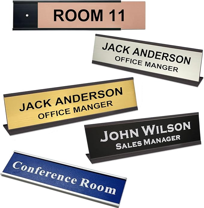 Personalized Office Name Plates and Door Signs Custom Office Desk or Door Name Plates with Aluminum Holder 2" x 8" 2" x 10"