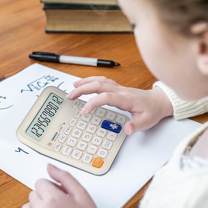 Pendancy Cute Calculator for Kids, Cute Small Calculators Desktop 12 Digit, Basic Function Large LCD Display Big Buttons, for Office, School, Home Use OS-A100 (Blue)