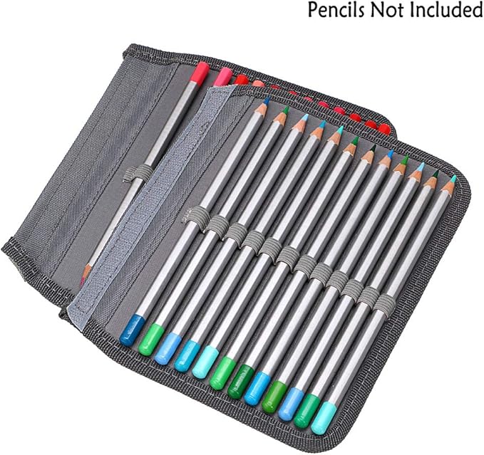 BTSKY® High Capacity Zipper Pens Pencil Case- Multi-Functional Stationery Pencil Pouch 72 Slots Colored Pencil Case Portable Pencil Bags With 2 Removable Sleeves Grey
